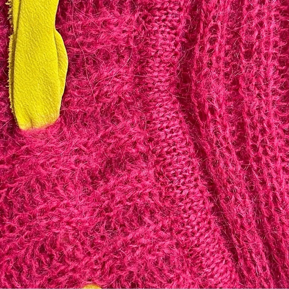Trina Turk open from cardigan mohair blend silk bow pink yellow cowl neck size S - Picture 6 of 9